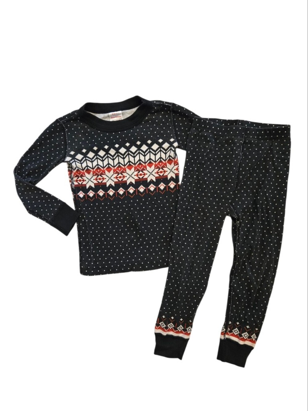 Hanna Andersson Black & Red Fair Isle Patterned 2pc Pajama Set